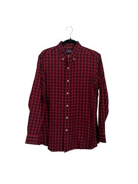 Chaps Men’s Long Sleeve Red and Black Plaid Button-Down Shirt Sz M GUC